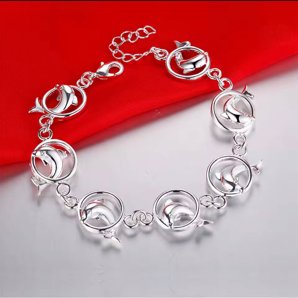 Sterling Silver Dolphin Link Bracelet